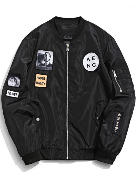 

men's jackets patch zip up bomber jacket1, Black;brown