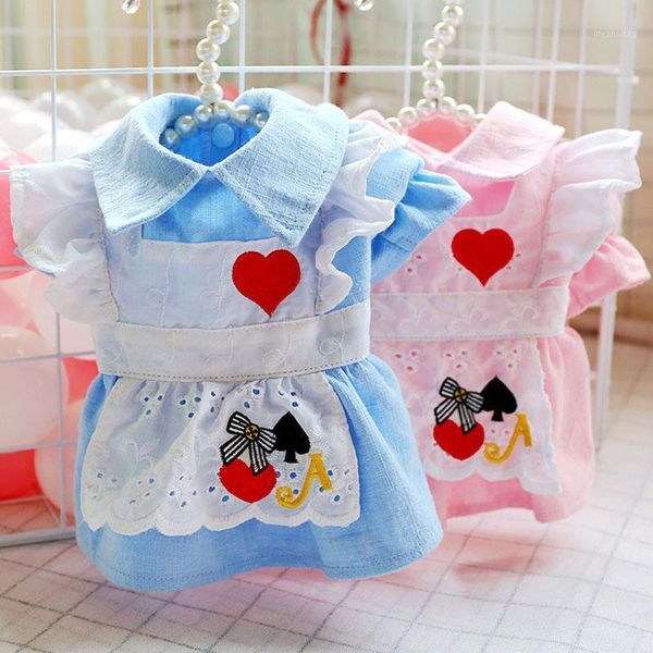 

cute cat dress pink blue dog clothes bubble sleeve heart embroidered for princess girl chihuahua shirt skirt weeding dress xs-xl1