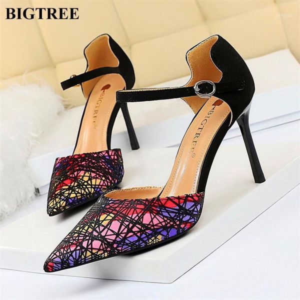 

2020 women sandals high heels summer woman pumps spider web pattern pointed toe fashion buckle office ladies party shoes1, Black