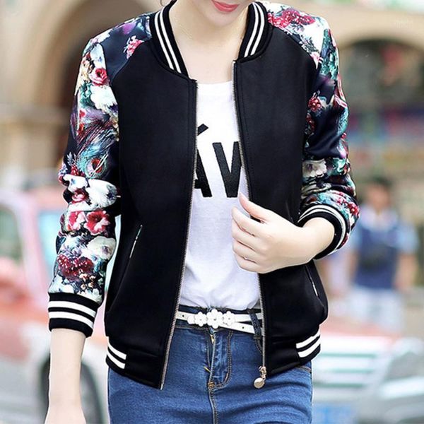 

new arrival autumn splicing jacket women casual women warm windbreaker ladies printing zipper pockets baseball cardigan coat1, Black;brown