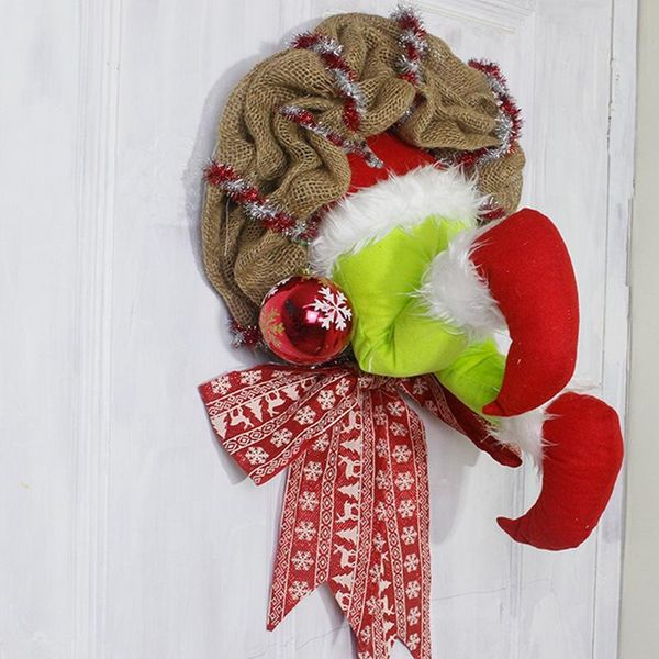 

linen christmas thief burlap stealer design garlands pendent home front door wreath hoop hanging ornament xmas decoration
