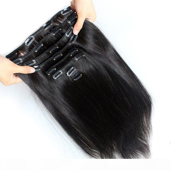 

grade 8a 70g 100g 120g 140g 160g full head silky straight virgin remy clip in malaysian peruvian human hair extension, Black