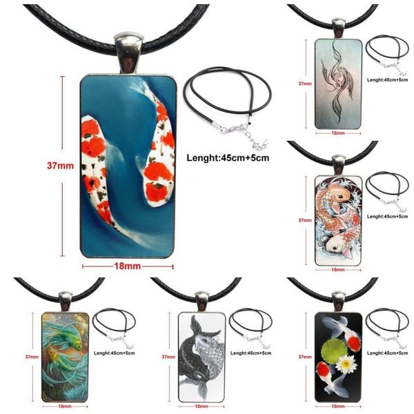 

yin yang koi fish design fashion vintage glass women rectangle necklace pendants for women party, Silver
