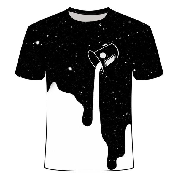 

men's t-shirts women fashion summer tshirt milk poured 3d t-shirt printed short sleeve round neck slim casual fit men, White;black