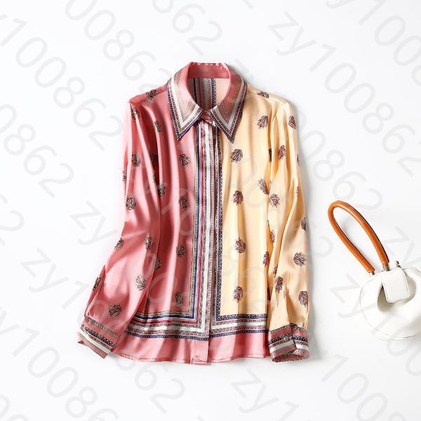 

2021 spring long sleeve lapel neck pink beige striped natural real silk single-breasted soie blouse elegant casual shirt shirts wj12280, White