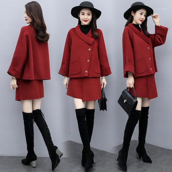 

elegant womens tweed 2 piece skirt suits woolen female office suit with skirts ensemble femme survetement conjunto feminino1, White