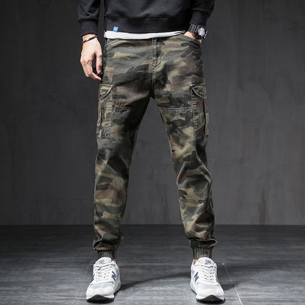 

fashion streetwear men jeans loose fit camouflage casual cargo pants big pocket hip hop joggers trousers, Blue