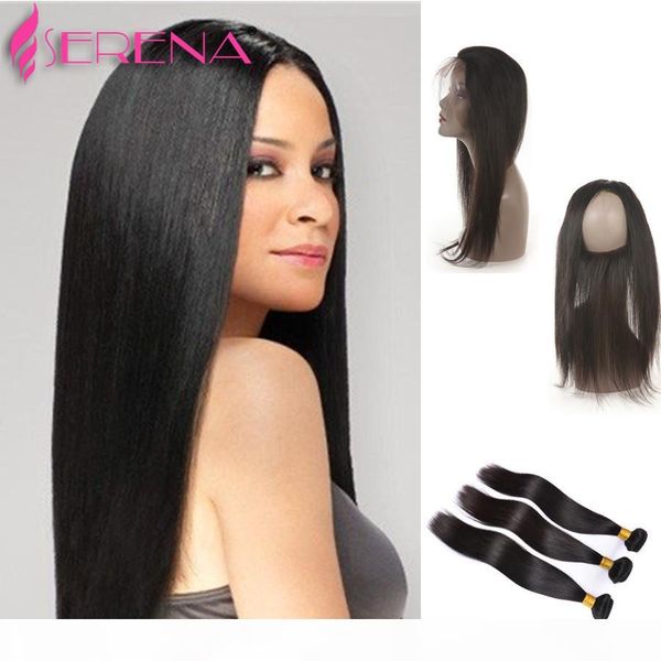 

mink brazilian straight hair lace frontal closure with bundles 8a brazilian virgin straight human hair frontal with bundles, Black;brown