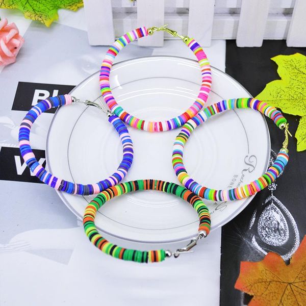 

fashion new multicolor polymer clay earrings bohemian style big earrings ladies simple round, Silver