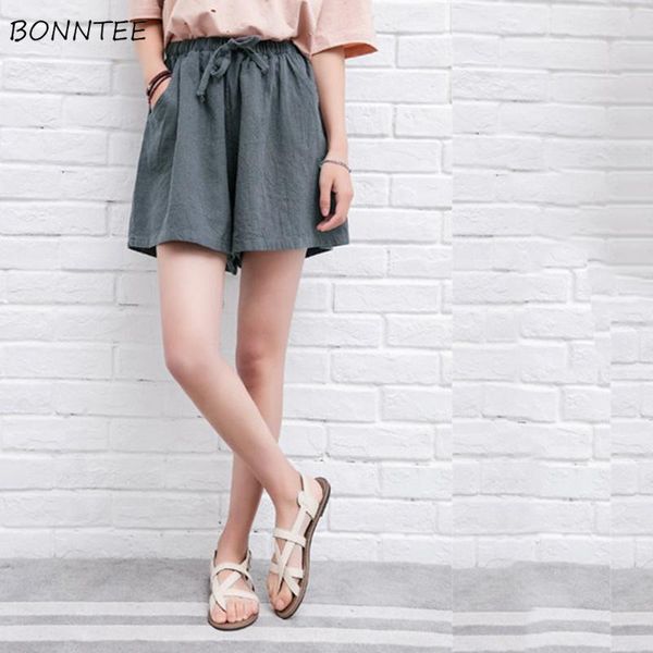 

shorts women solid color sports casual loose all-match womens drawstring elastic waist ladies flare a-line short elegant korean kg-551, White;black