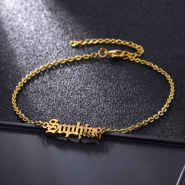 

fashion foot jewelry personalized name custom anklets for women bohemian stainless steel leg chain female ankle bracelet t200901, Red;blue