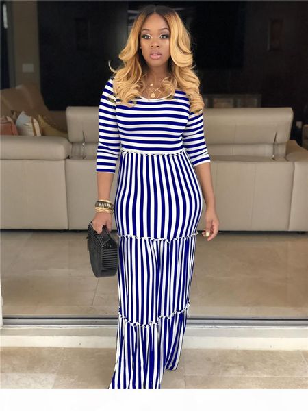 

women plus size maxi dresses fall clothes elegant vintage & club striped long skirts long sleeve holiday party dresses beachwear 1290, Black;gray