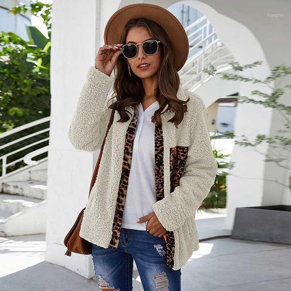 

leopard patchwork women coat 2020 fashion soft warmth daily warm coat casual ladies wild fluffy plush outerwear1, Black