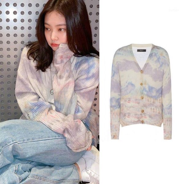 

kpop blackpink jennie same women autumn warm casual long sleeve sweater lady button cardigan knitted sweaters coat girls clothes1, White