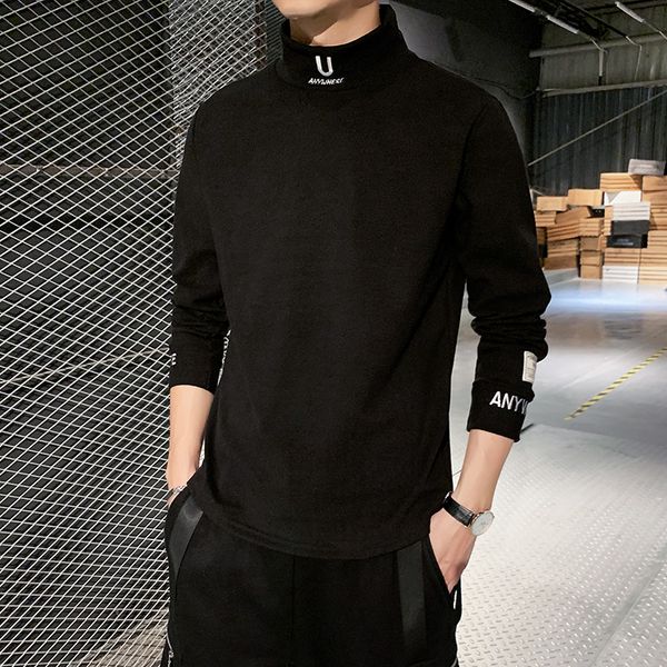 

men baseball mes long sleeve t-shirts t-shirts t-shirt 4xl letter embroidery casual fashion turtleneck tees streetwear lhcck, Black