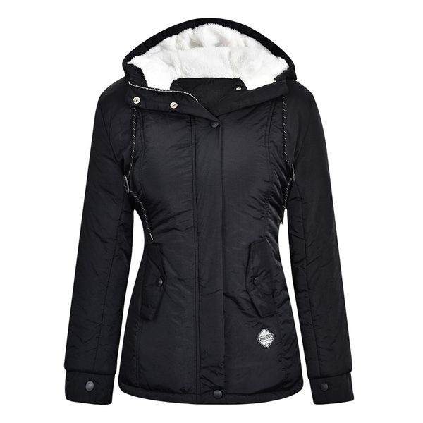 

winter women warm parkas hooded thick plush winter coats female mid-long cotton jacket fashion lady warm coat outwear d25 201217, Black