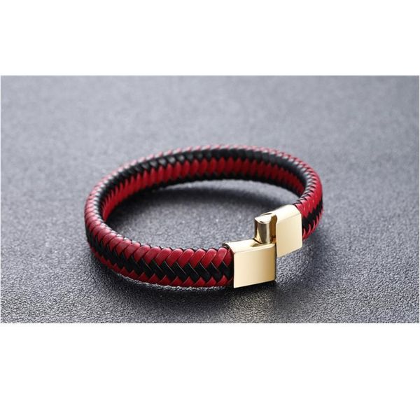 

zoshi punk men jewelry black red braided leather bracelet stainless steel magnetic clasp fashion bangles wrap bbyqka, Golden;silver