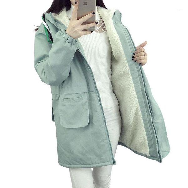 

winter women parkas jacket fashion casual hooded student korean coat female plus velvet thicken lambswool loose outerwear r3381, Black