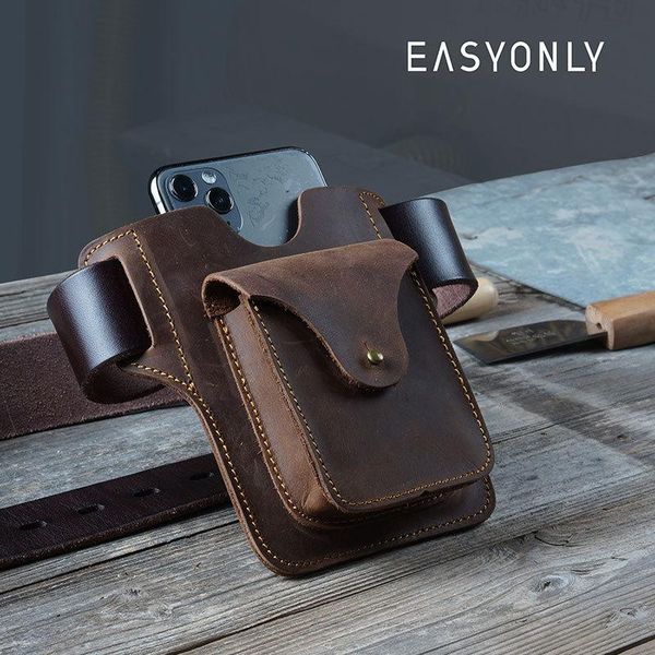 

portable sports running mobile phone pocket leather mad horse leather belt ultra-thin waist bag