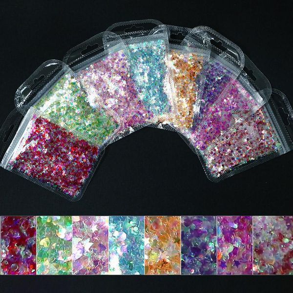 

1pack mermaid nail glitter flakes gradient butterfly/love heart/round nail sequin for art paillette 3d decoration tip, Silver;gold