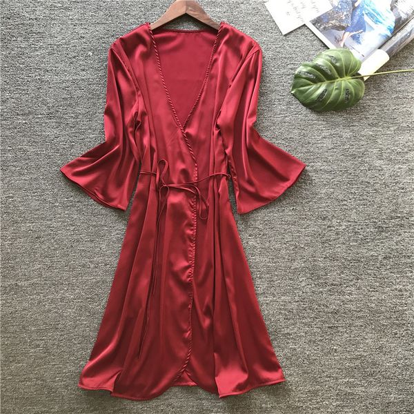 

up yellow black bridesmaid pink robes women burgundy summer silk satin sleepwear v-neck szlafrok lace bathrobe 2019 nightwear vsvkg