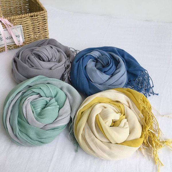 

pure cotton scarf natural organic gradient color plain thin type shawl spring autumn wrap man and women winter fashion, Blue;gray