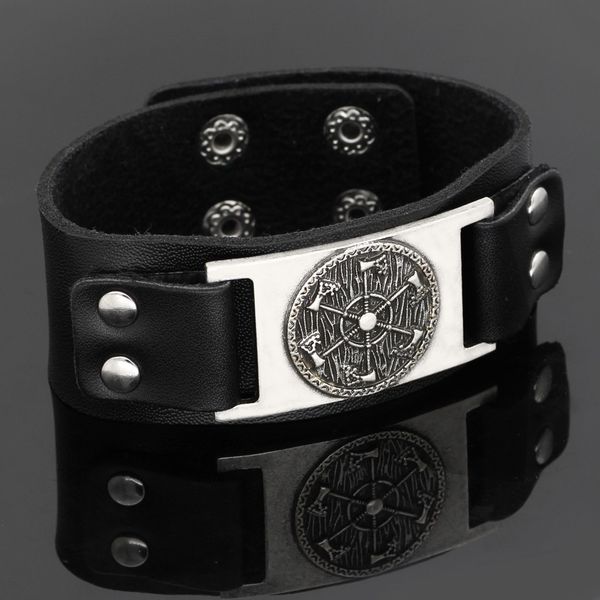 

dropshipping viking vegvisir axe pendants bangle nordic new runes men odin symbol leather bracelets jewelry5adv