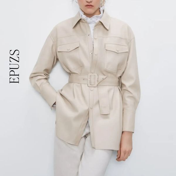 

beige belt faux leather jacket women pu jacket streetwear punk belt motorcycle coat ladies black leather coat spring winter 201030
