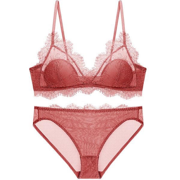 

new thin undergarments for women without underwire gather together triangle cup bra set eyelash lace bra c1211, Black;white