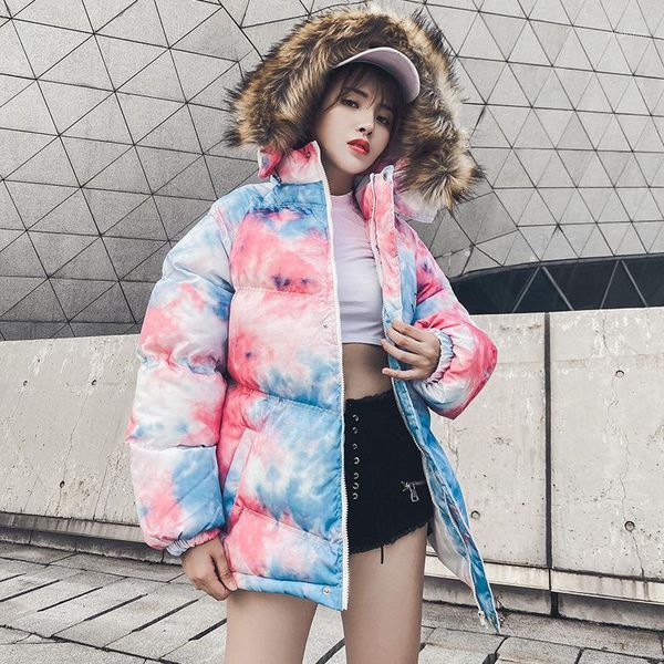 

winter jacket women coat parka fur collar mujer hip hop ladies puffer coat couple women/men elegant casaco streetwear outwear1, Black