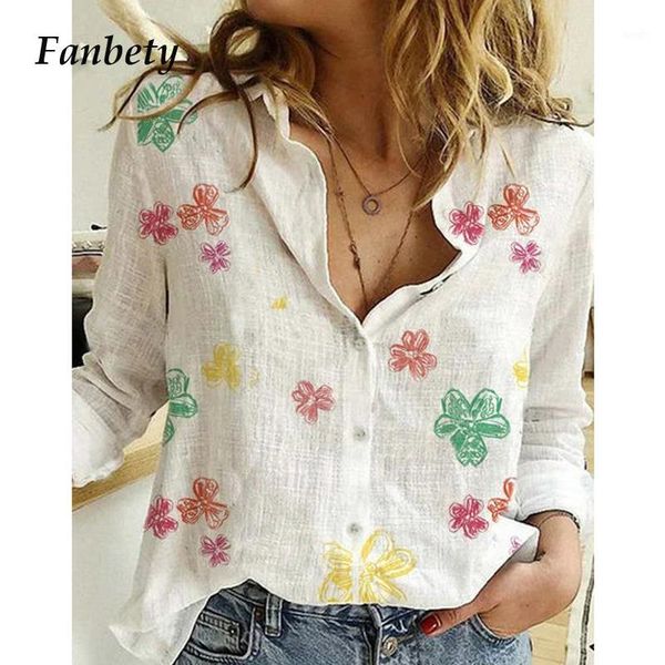

women elegant turn-down collar button blouse shirt 2020 autumn floral print long sleeve ladies new casual plus size blouses1, White
