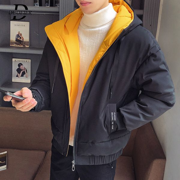 

winter men parkas windproof casual mens thick padded coat male hooded jackets warm outerwear windbreaker puffer jacket 201114, Black