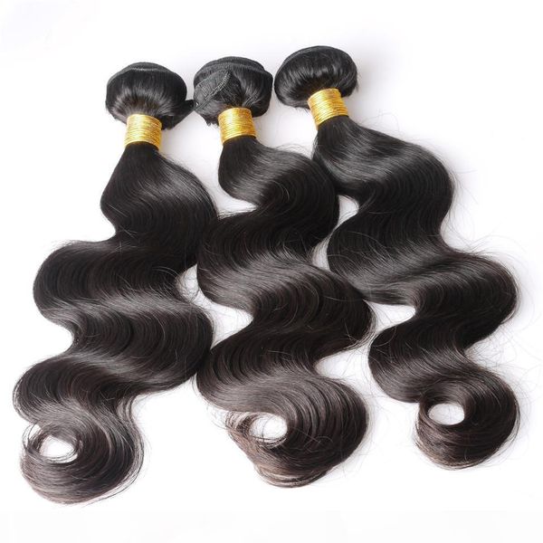 

brazilian hair bundles with closure 8-30inch double weft human hair extensions dyeable remy virgin hair weave body wave wavy, Black