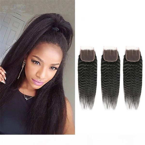 

malaysian unprocessed human hair lace closure with baby hair 4x4 lace closure kinky straight 8-22inch, Black