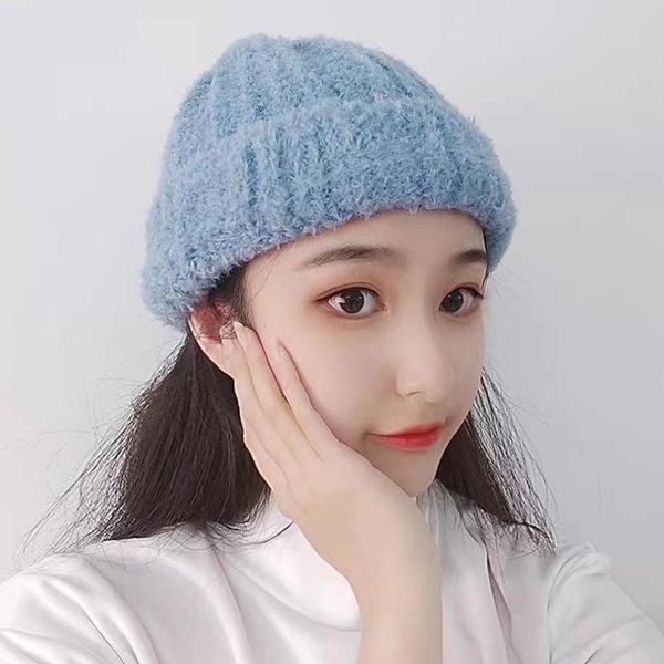 

beanie/skull caps arrive winter simple style thick warm youth women macaron colors wind cold-proof ease match fashion knitted skull beanie h, Blue;gray