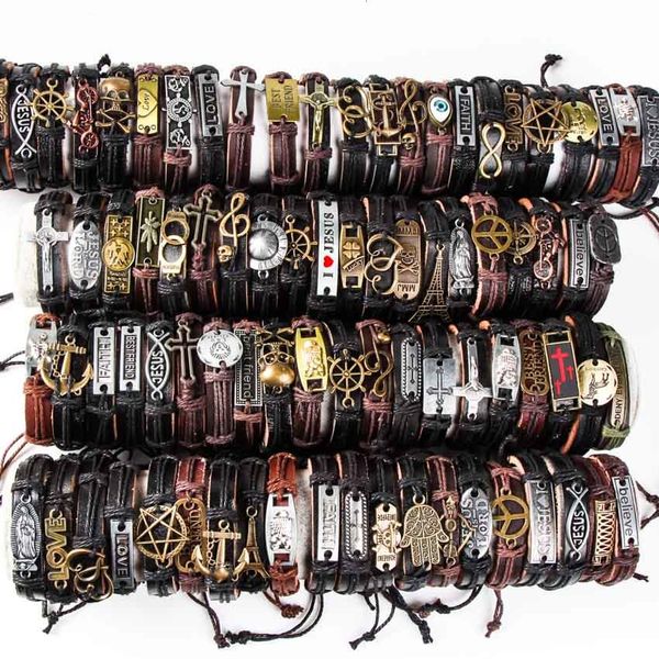 

mens band surfer new womens vintage leather cuff wristband 50pcs lots mixed style retro jewelry charm bracelet party gift