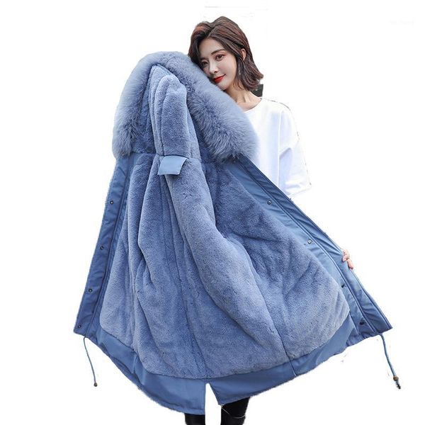 

lamb velvet coat women's 2019 plus thick women's cotton clothing medium long foreign trade down cotton clothing women parkas1, Black