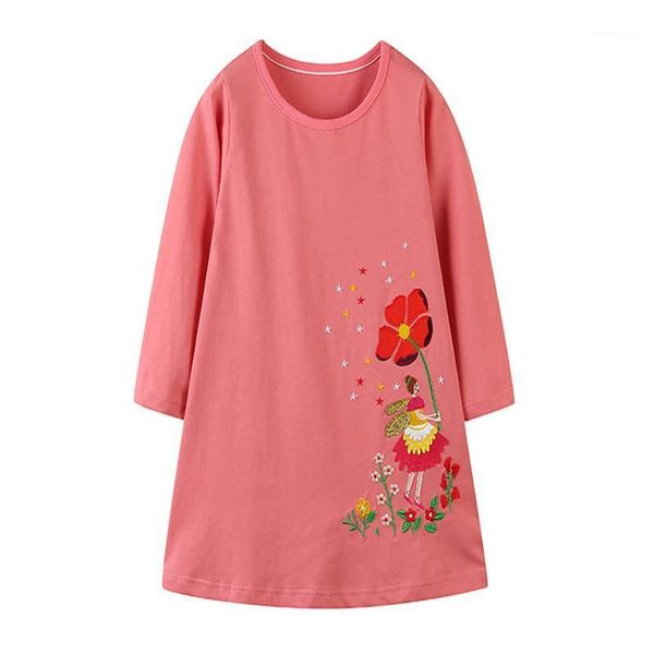 

girl's dresses jumping meters girls cotton embroidery baby autumn spring kids clothing long sleeve princess dress1, Red;yellow