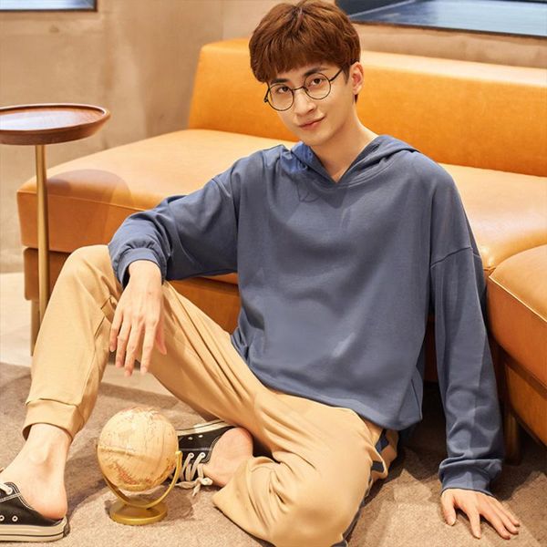 

autumn winter cotton warm sleepwear casual o-neck long sleeve pajamas for men cute cartoon print pajamas set home wear plus size, Black;brown