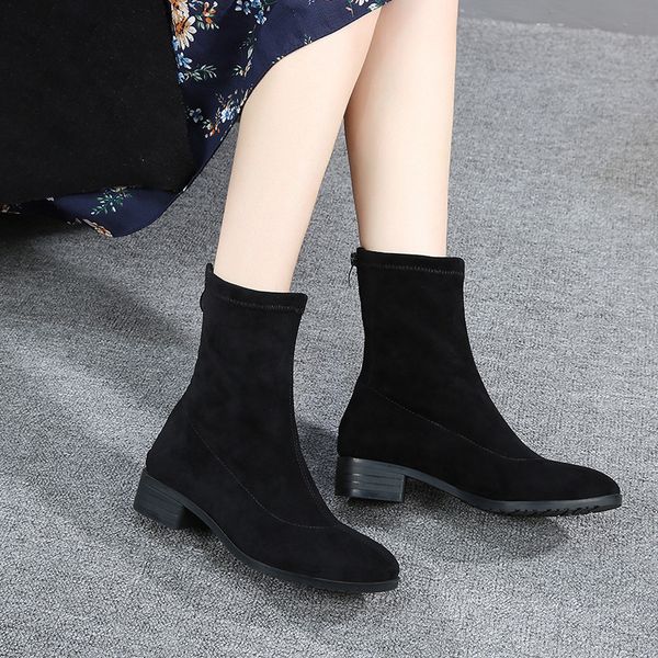 

2021 new great short women fall square martin thin boots elastic va94, Black