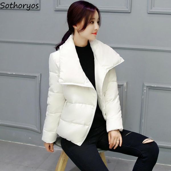 

short parkas women winter stand-collar 3xl thicken loose puffer-coat korean style outwear womens solid elegant warm simple chic, Black