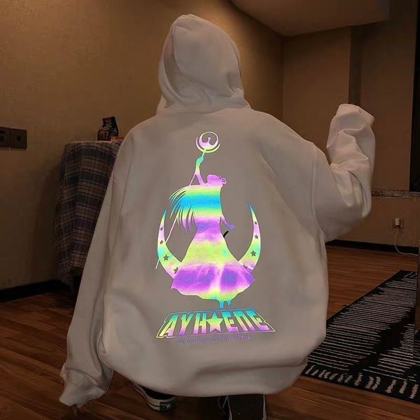 

autumn and winter new reflective velvet thickened hooded sweater for female students, Black