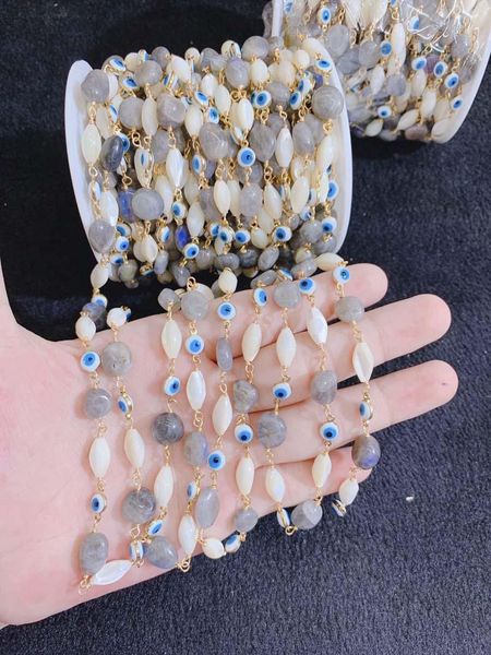 

chains jewelry chain,handmade eyes beads chain making for bracelet necklace,5m/lot natural shell labradorite, Silver