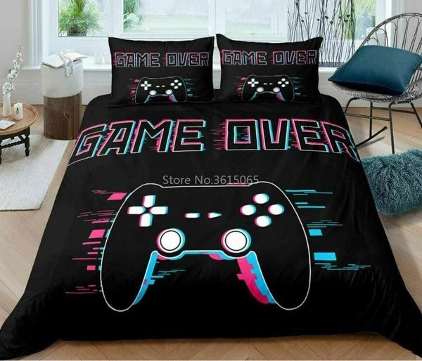 

bedding sets black game over gamer gamepad 3d printed set duvet cover with pillowcase home textile boys/girls king bedroom decors