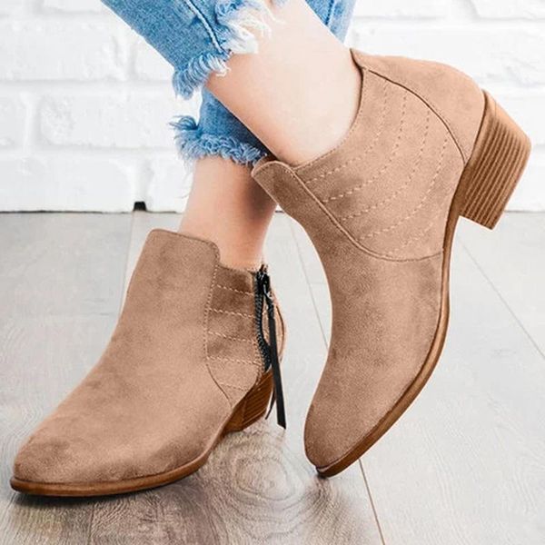 

Lucyever Faux Suede Vintage Ankle Boots for Women 2020 Autumn Pointed Toe Square Heels Shoes Woman Big Size Casual Short Boots, Black
