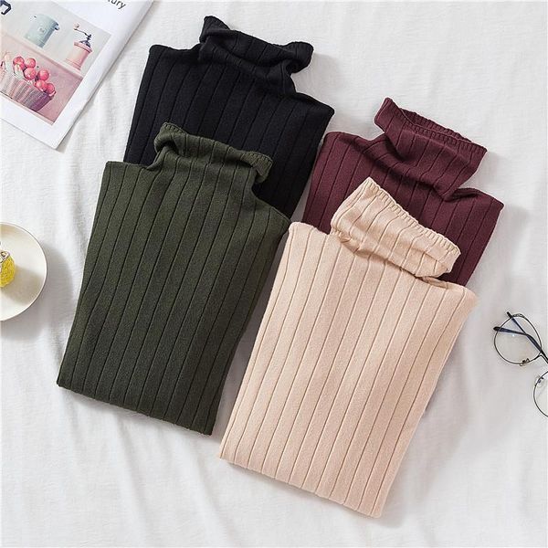 

women's turtleneck tight-fitting knitted bottoming pullover sweater 2020 autumn winter solid color all-match pull femme1, White;black
