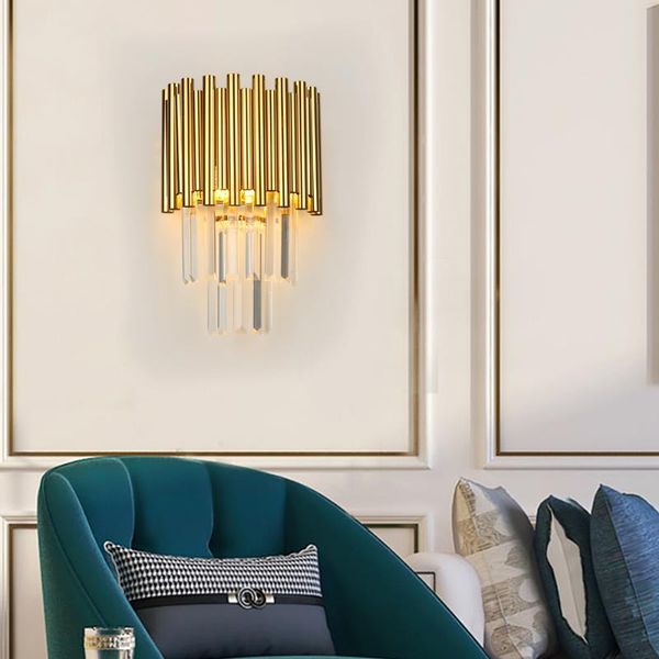 

wall lamp luxury crystal modern light gold stainless steel luminaire for bedroom bedside hallway decorative lighting
