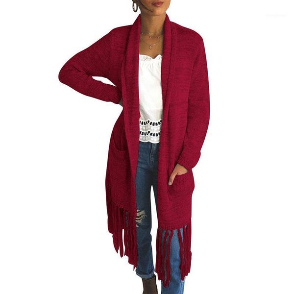 

ladies cardigan long sleeve loose tassel knit jacket coat spring summer jl1, Black;brown