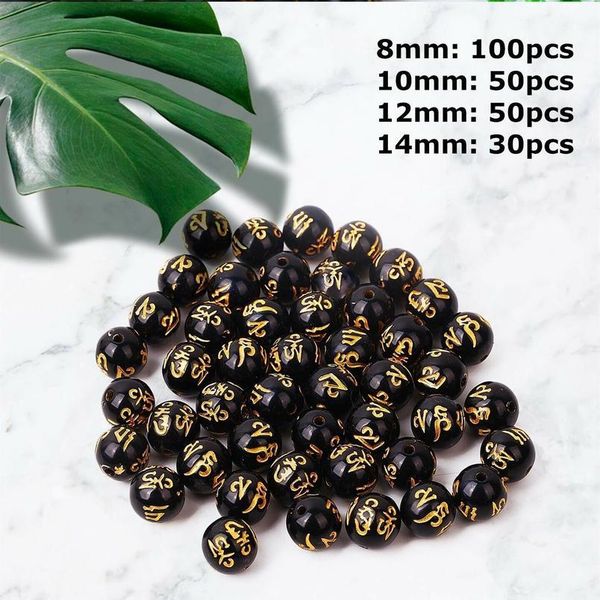 

50/100pcs 8mm-14mm buddha beads charms black color with carving gold dragon chinese pixiu for bracelet diy jewelr qylfdg