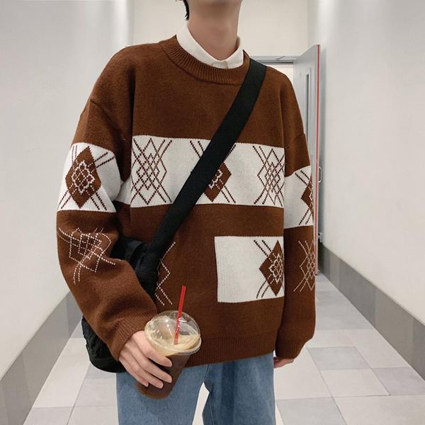 

sweater men wear autumn and winter new loose versatile lazy wind sweater hong kong style trend couple bottoming shirt, White;black